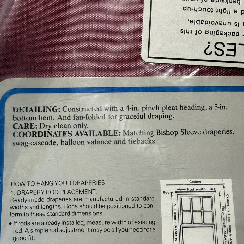 (2) Vintage Sears Chantilly Draperies 48x84 Maroon Pinch Pleat Curtains 70s